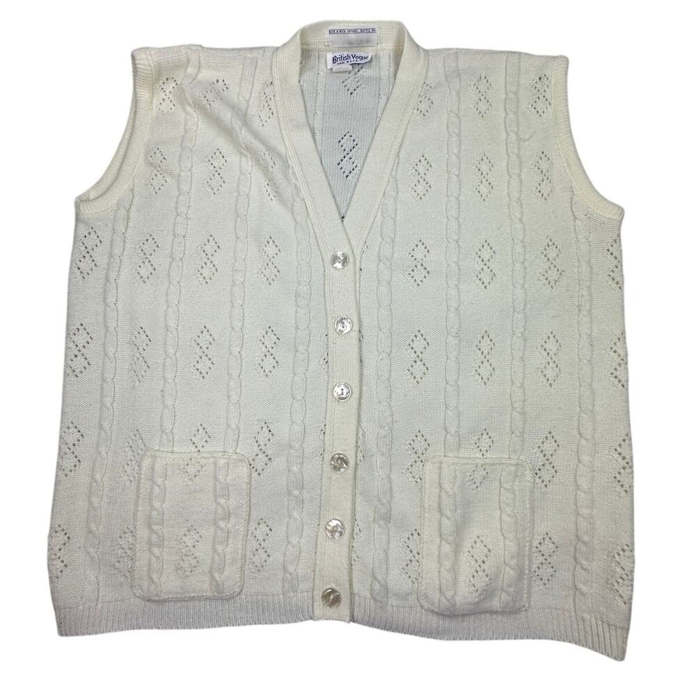 British Vogue Knit Sweater Vest Sleeveless Cable Diamond Cottagecor